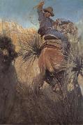 NC Wyeth I Saw His Horse Jump Back Dodgin-a Rattlesnake or Somethin oil